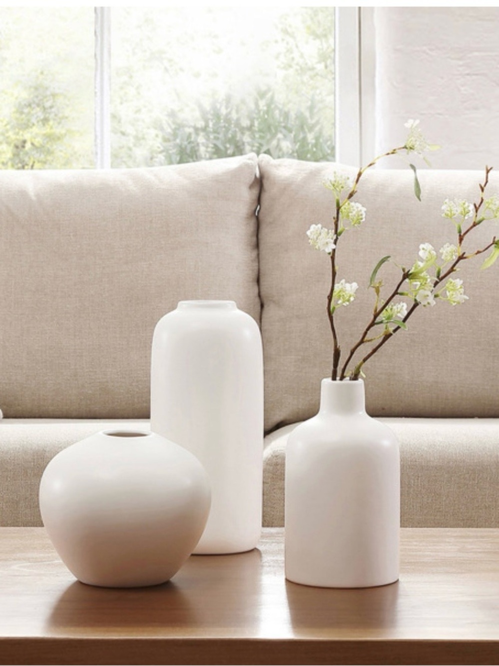 VCNY Handcrafted Stoneware Vases, Set of 3, White